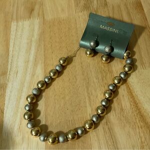 Massini Necklace And Earring Set Beaded Gold Tone Beads Shiny Matte Dangle